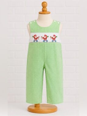 Anavini Kids Smocked Santa Jon Jon Longall 24M Green Gingham Christmas Holiday